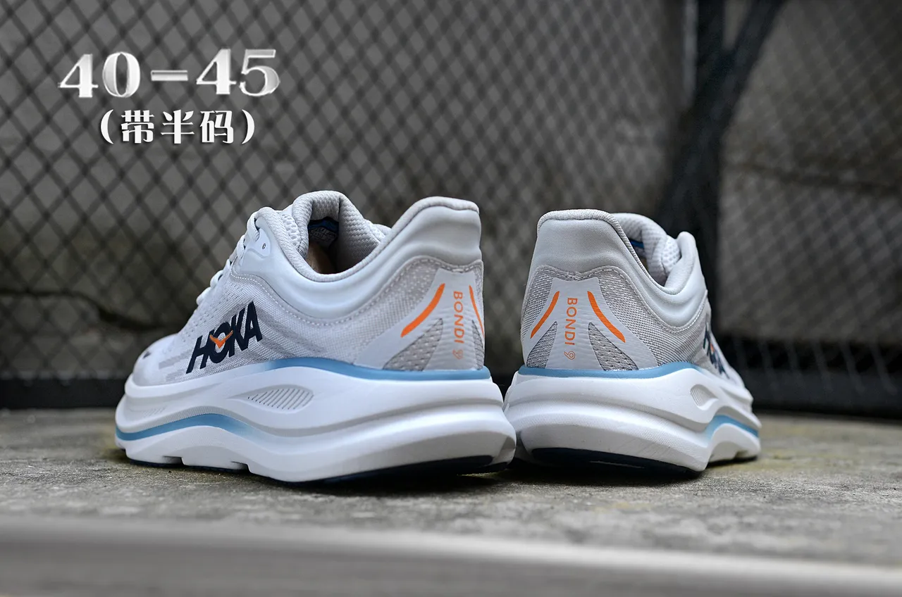 Hoka White Blue Engineered Mesh Upper Thick Cushioned Midsole Running Shoes 6