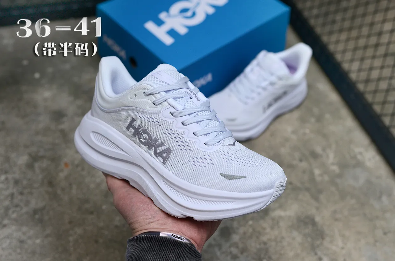 Hoka Zapatos de Running Blancos Plateados Monocromáticos Transpirables de Malha Parte Superior 3