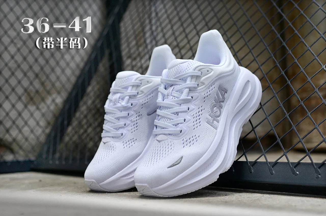 Hoka Zapatos de Running Blancos Plateados Monocromáticos Transpirables de Malha Parte Superior 5