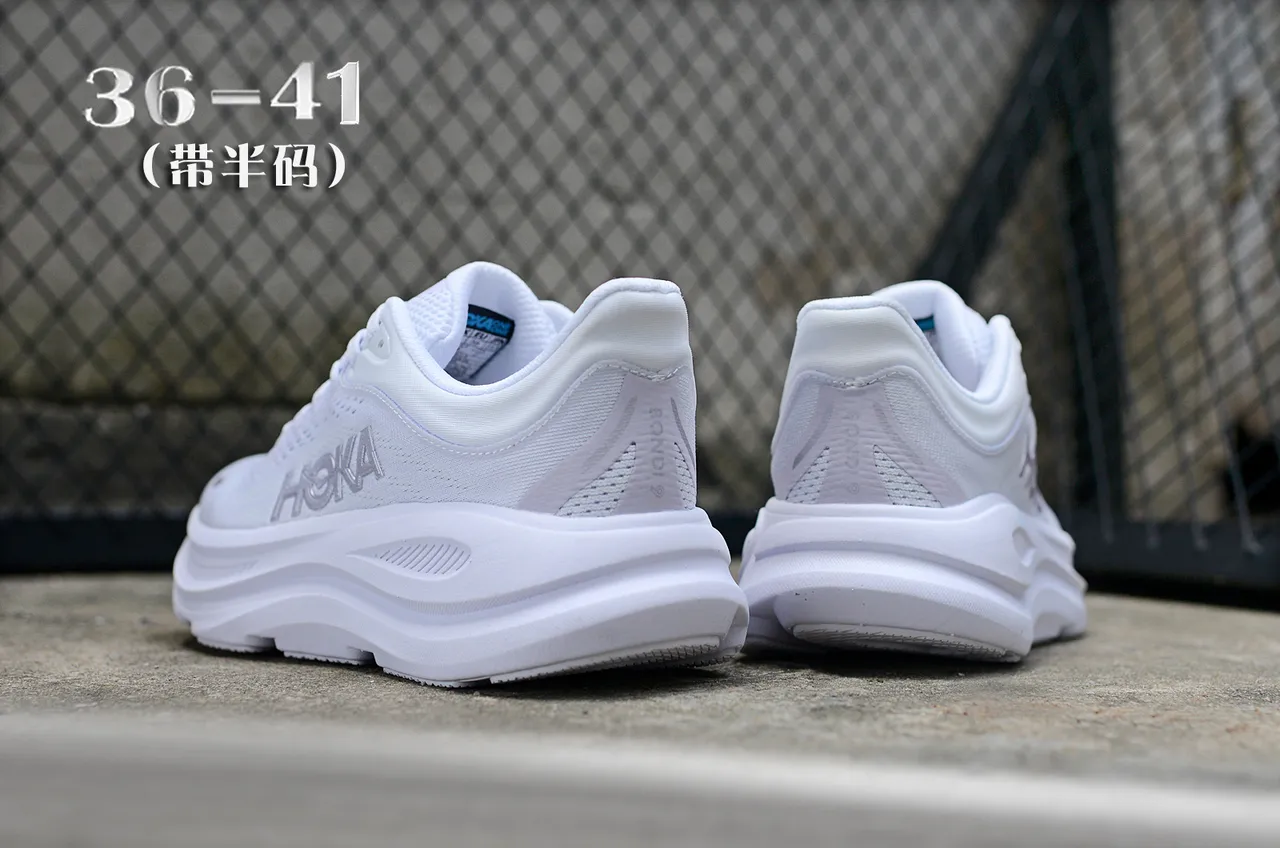 Hoka Zapatos de Running Blancos Plateados Monocromáticos Transpirables de Malha Parte Superior 6
