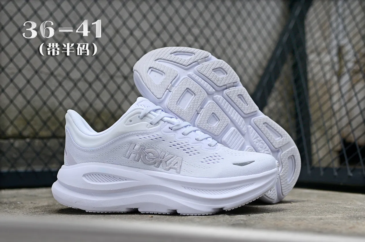 Hoka Zapatos de Running Blancos Plateados Monocromáticos Transpirables de Malha Parte Superior 7