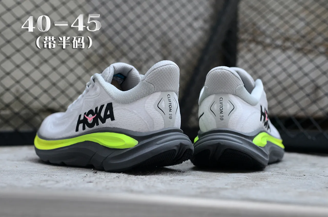 Hoka White Yellow Engineered Mesh Upper Thick Cushioned Midsole Running Shoes 6