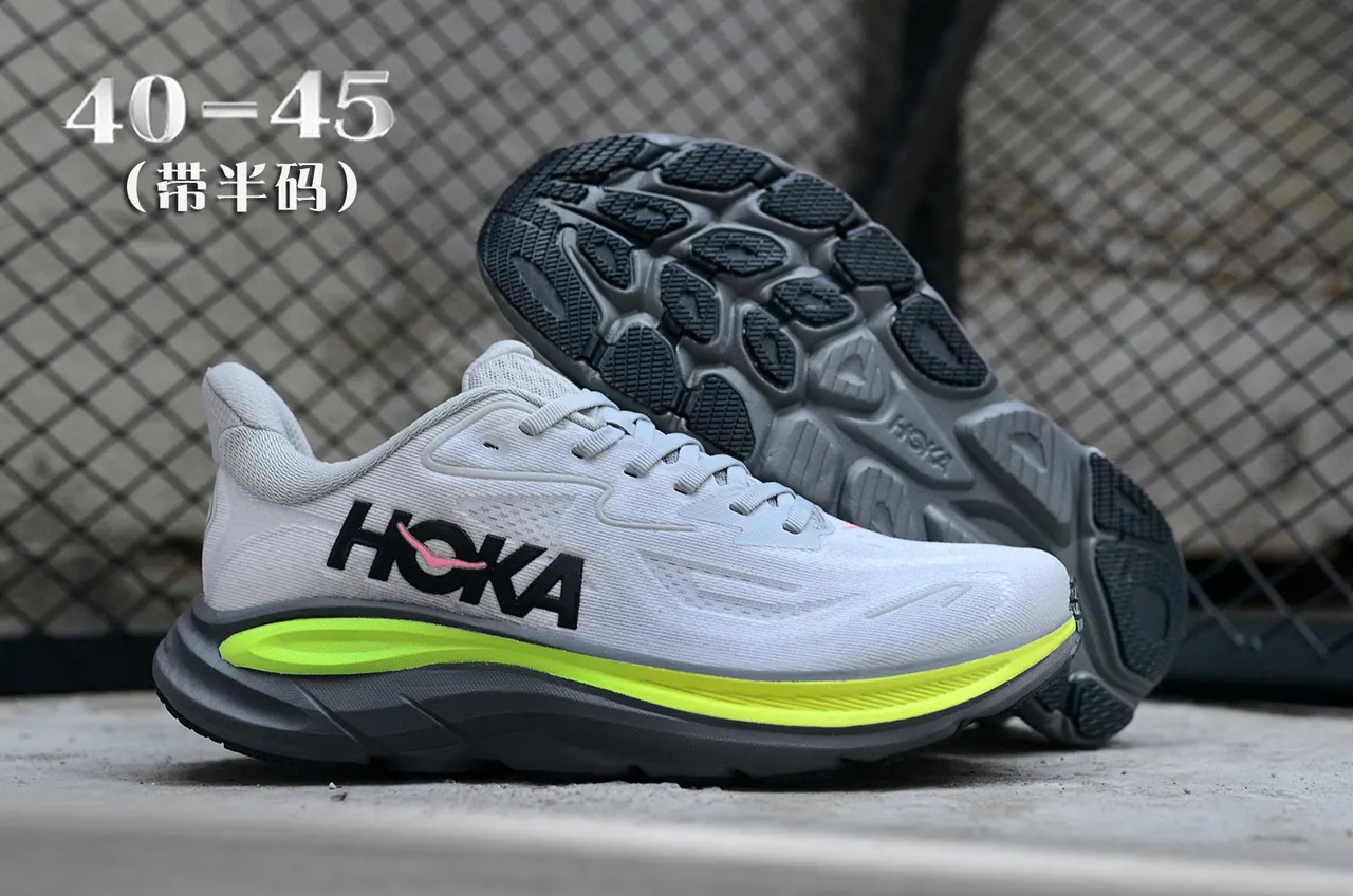 Hoka White Yellow Engineered Mesh Upper Thick Cushioned Midsole Running Shoes 7
