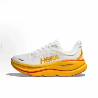 Hoka White Yellow Maximalist Cushioned Sole Engineered Mesh Upper Running Shoes