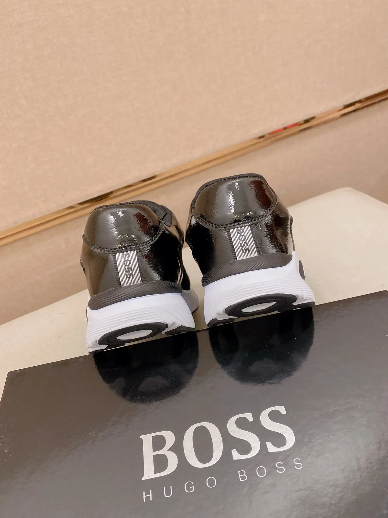 Hugo Boss Black Gold Mixed Mesh And Patent Leather Upper Branding Plaque Sneakers 3