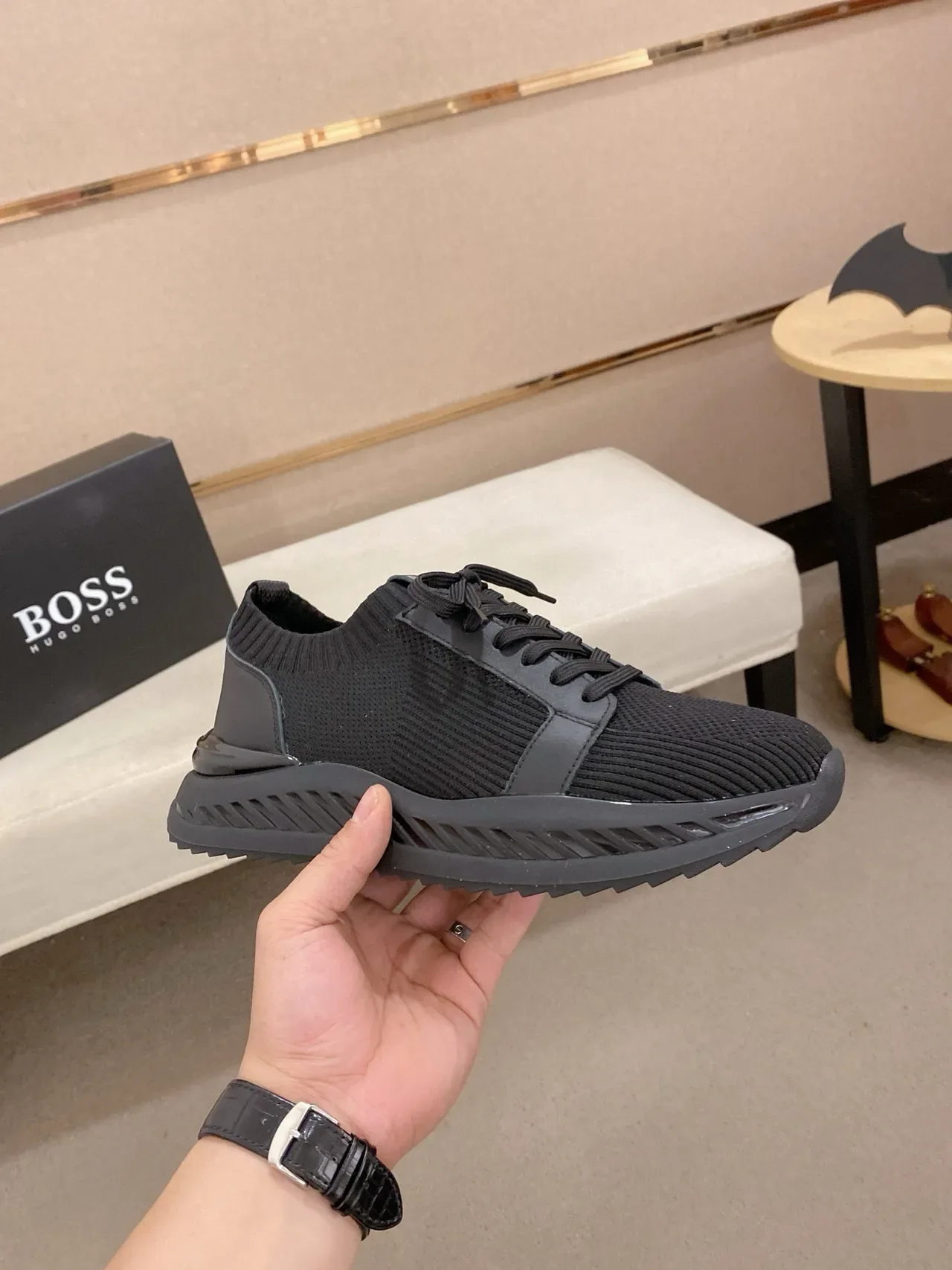 Hugo Boss Tênis Lifestyle Preto de Malha com Ajuste de Meia 7