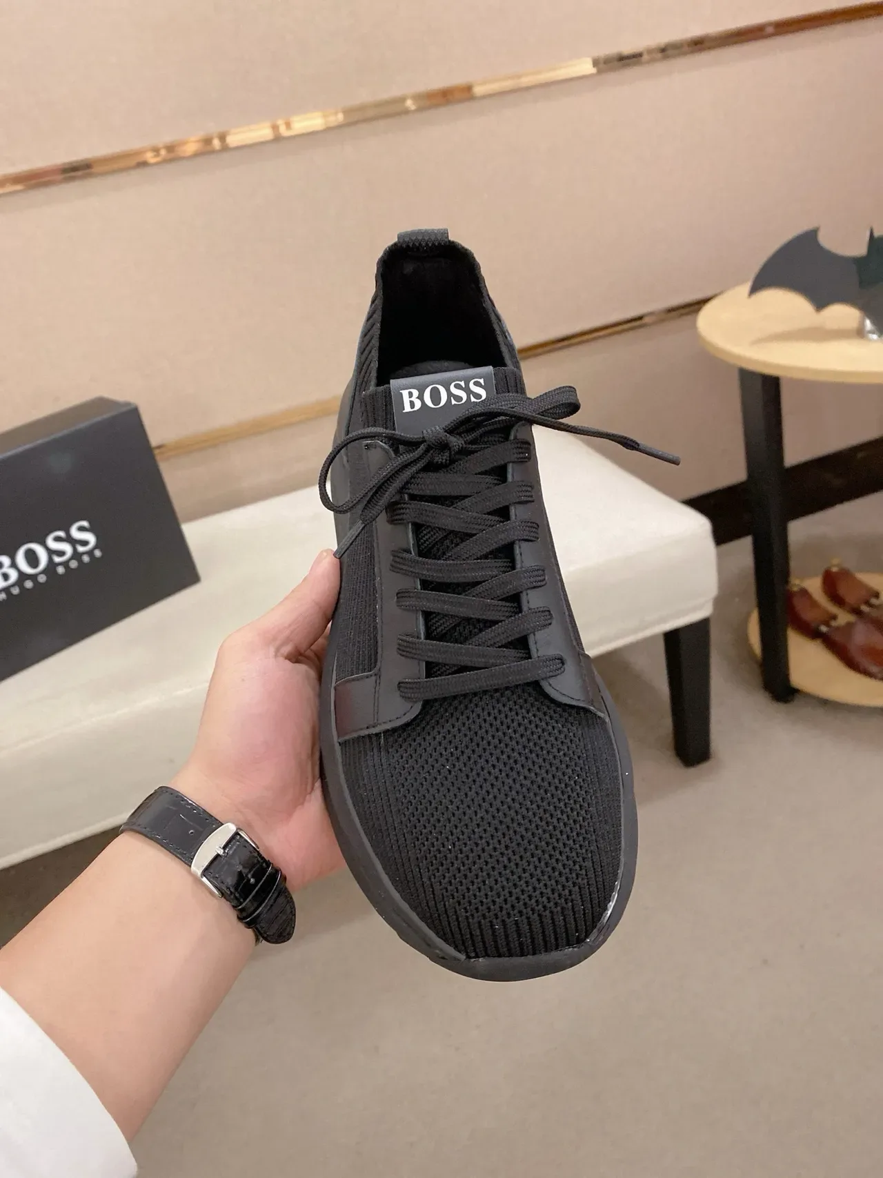 Hugo Boss Tênis Lifestyle Preto de Malha com Ajuste de Meia 8