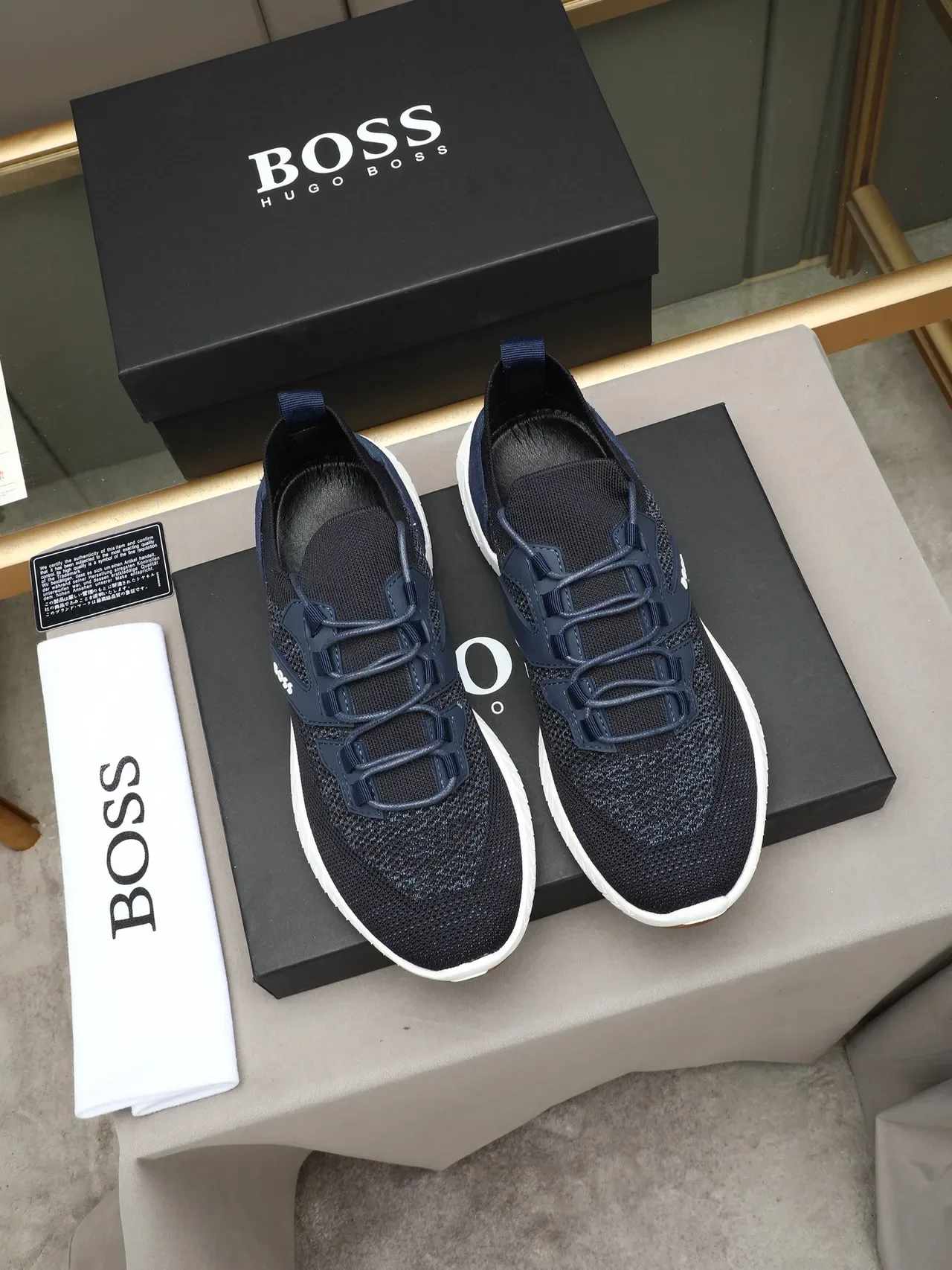 Hugo Boss Black Navy Knit Upper Accent Panels Sneakers 2