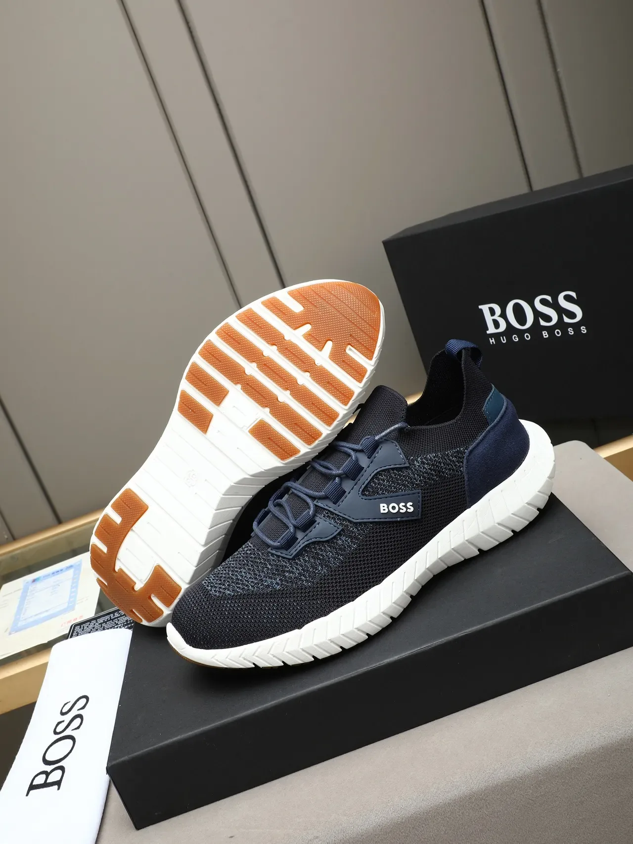 Hugo Boss Black Navy Knit Upper Accent Panels Sneakers 4