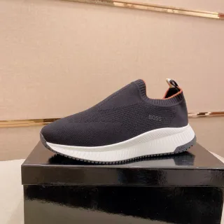 Hugo Boss Black White Knit Slip-On Sculpted Midsole Sneakers