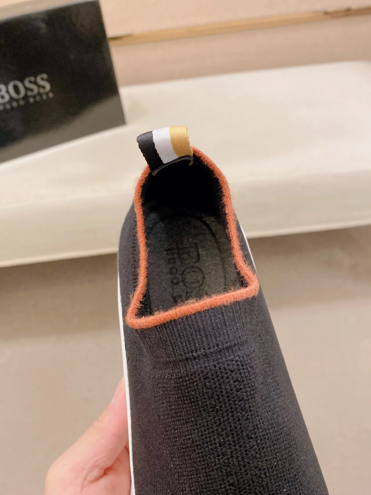 Hugo Boss Noir et Blanc Tricot Slip-On Sculpted Midsole Basket 4