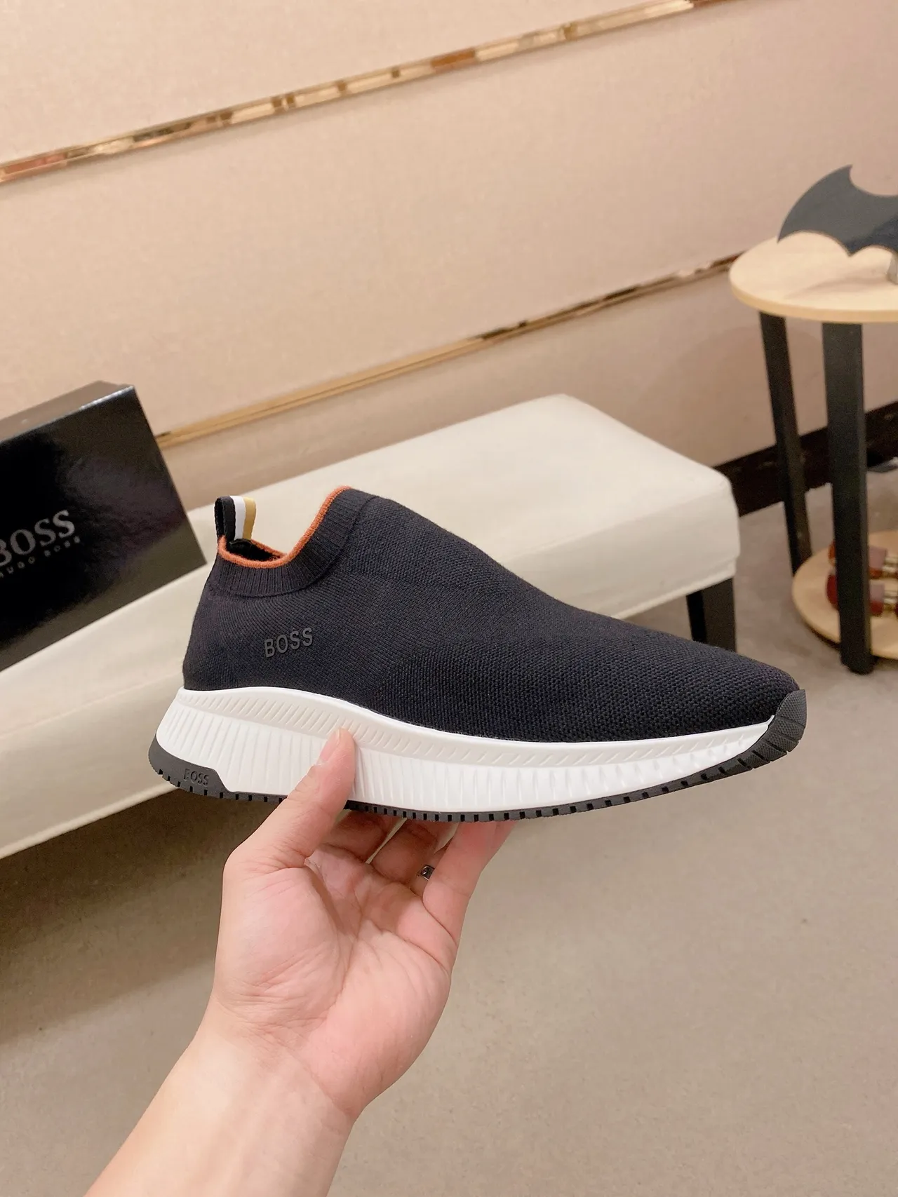Hugo Boss Noir et Blanc Tricot Slip-On Sculpted Midsole Basket 5