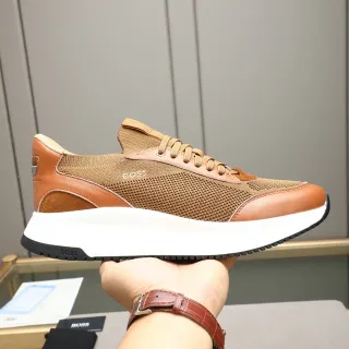 Hugo Boss Brown Beige Mixed-Material Upper Knit Mesh Body Lifestyle Sneakers