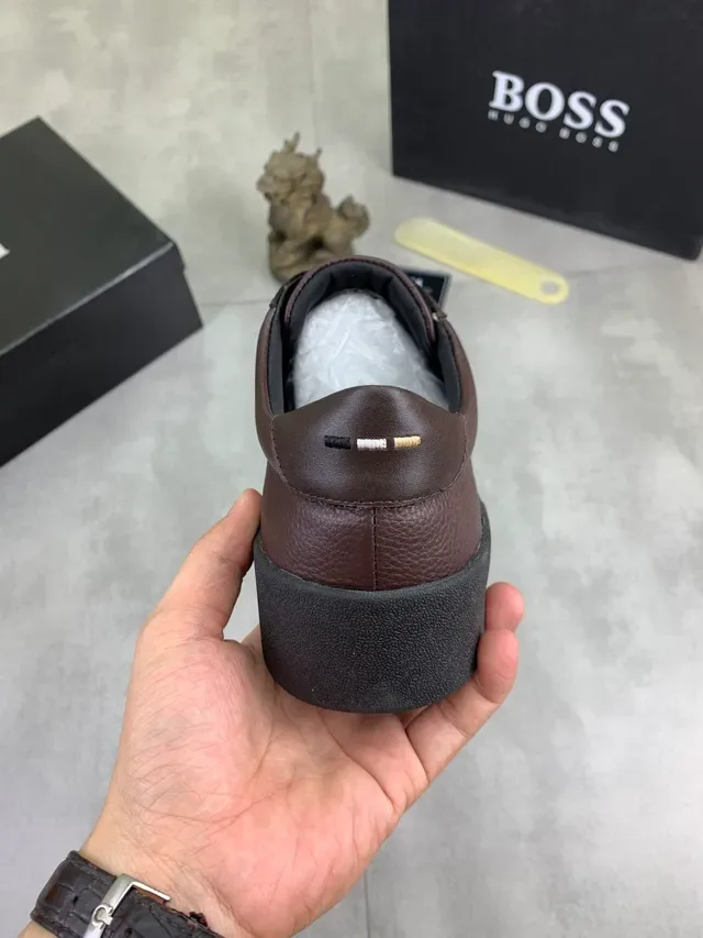 Hugo Boss Brown Leather and Suede Platform Lifestyle Sneakers 3