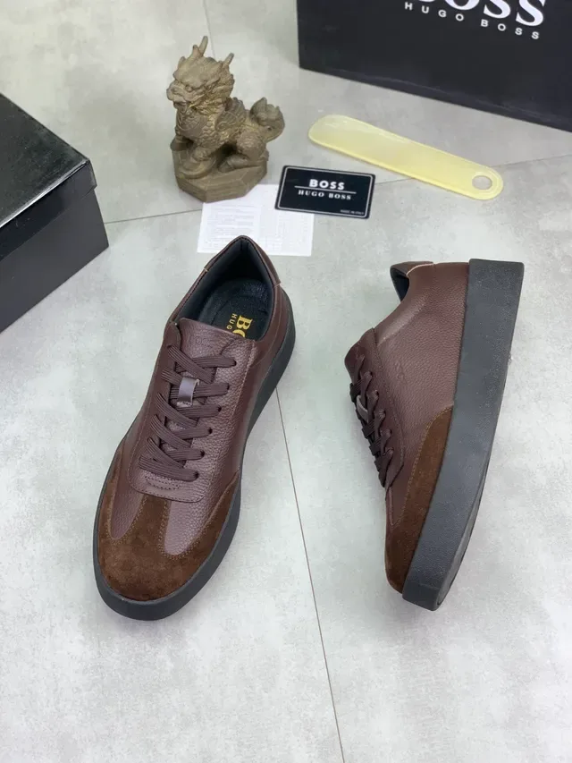 Hugo Boss Brown Leather and Suede Platform Lifestyle Sneakers 5