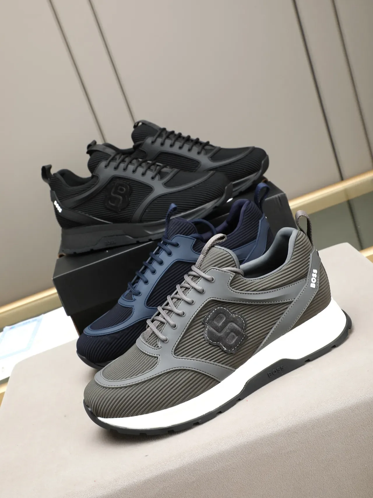 Hugo Boss Gray Ribbed Textile Lifestyle Sneaker 2