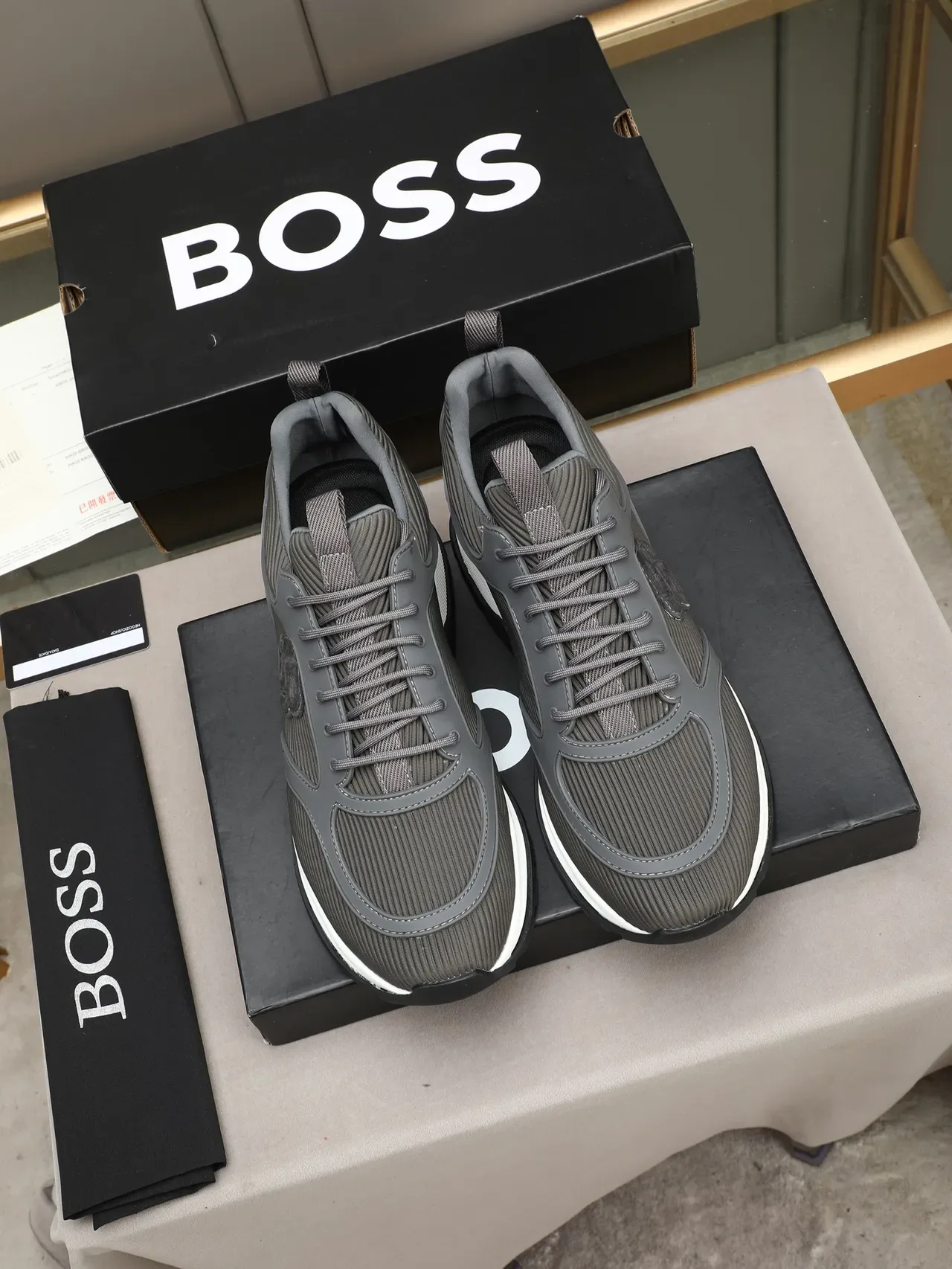 Hugo Boss Gray Ribbed Textile Lifestyle Sneaker 3