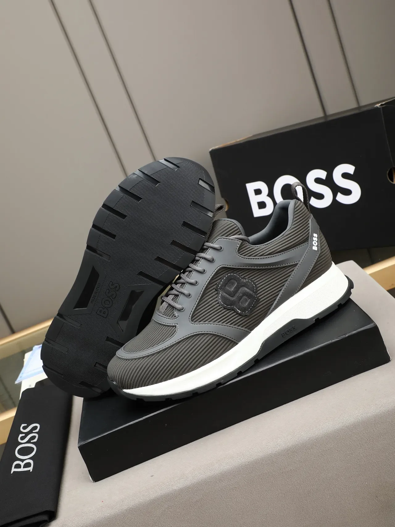 Hugo Boss Gray Ribbed Textile Lifestyle Sneaker 5