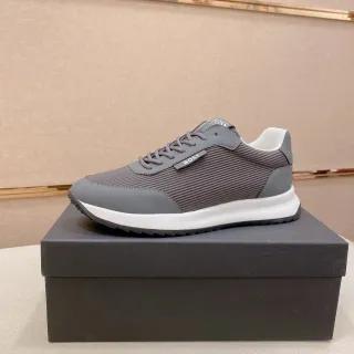 Hugo Boss Gray White Ribbed Textile Upper Smooth Synthetic Overlays Sneakers