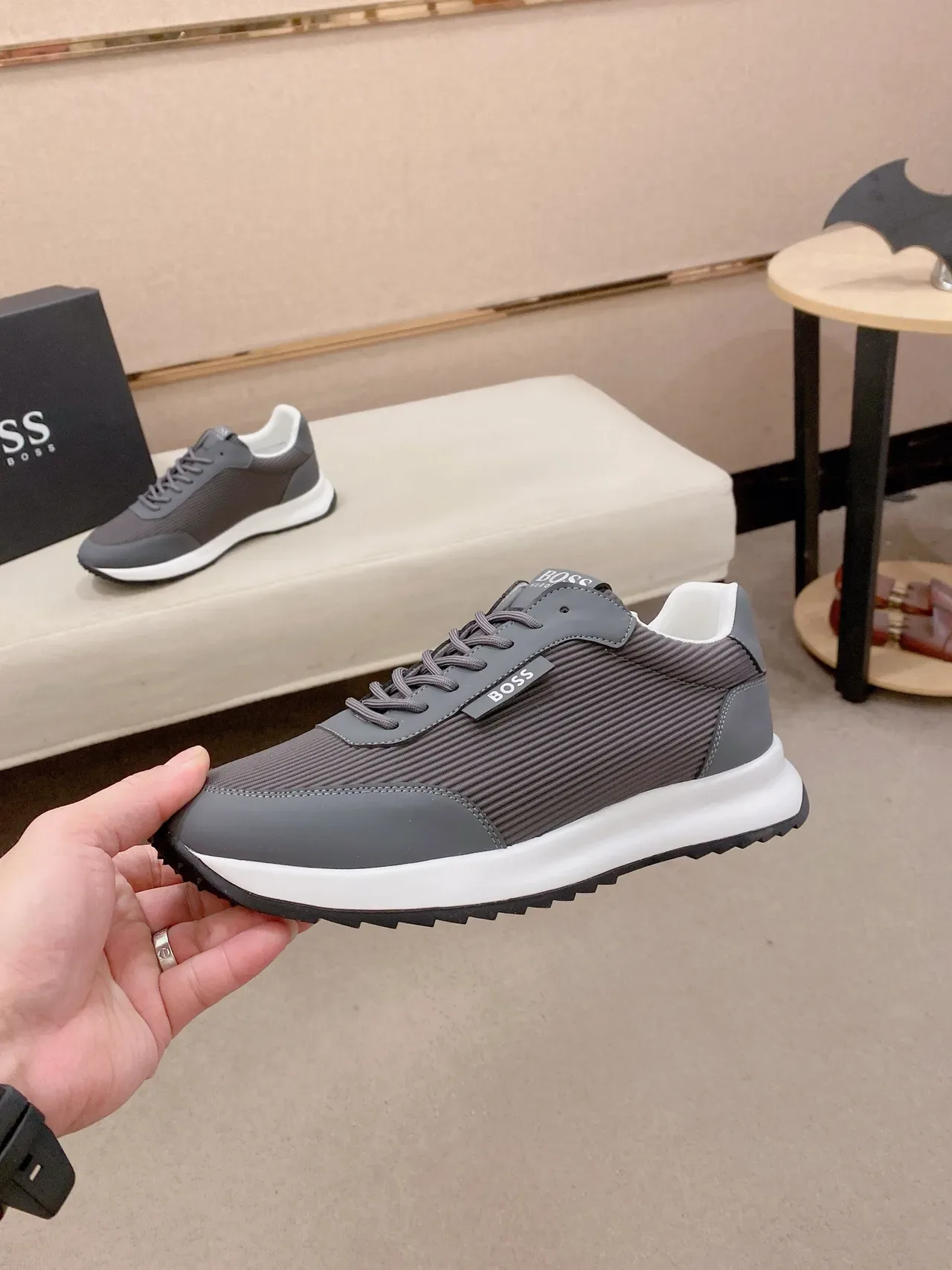 Hugo Boss Cinza Branco Parte Superior Têxtil Acanalada Coberturas Sintéticas Lisas Tênis 3