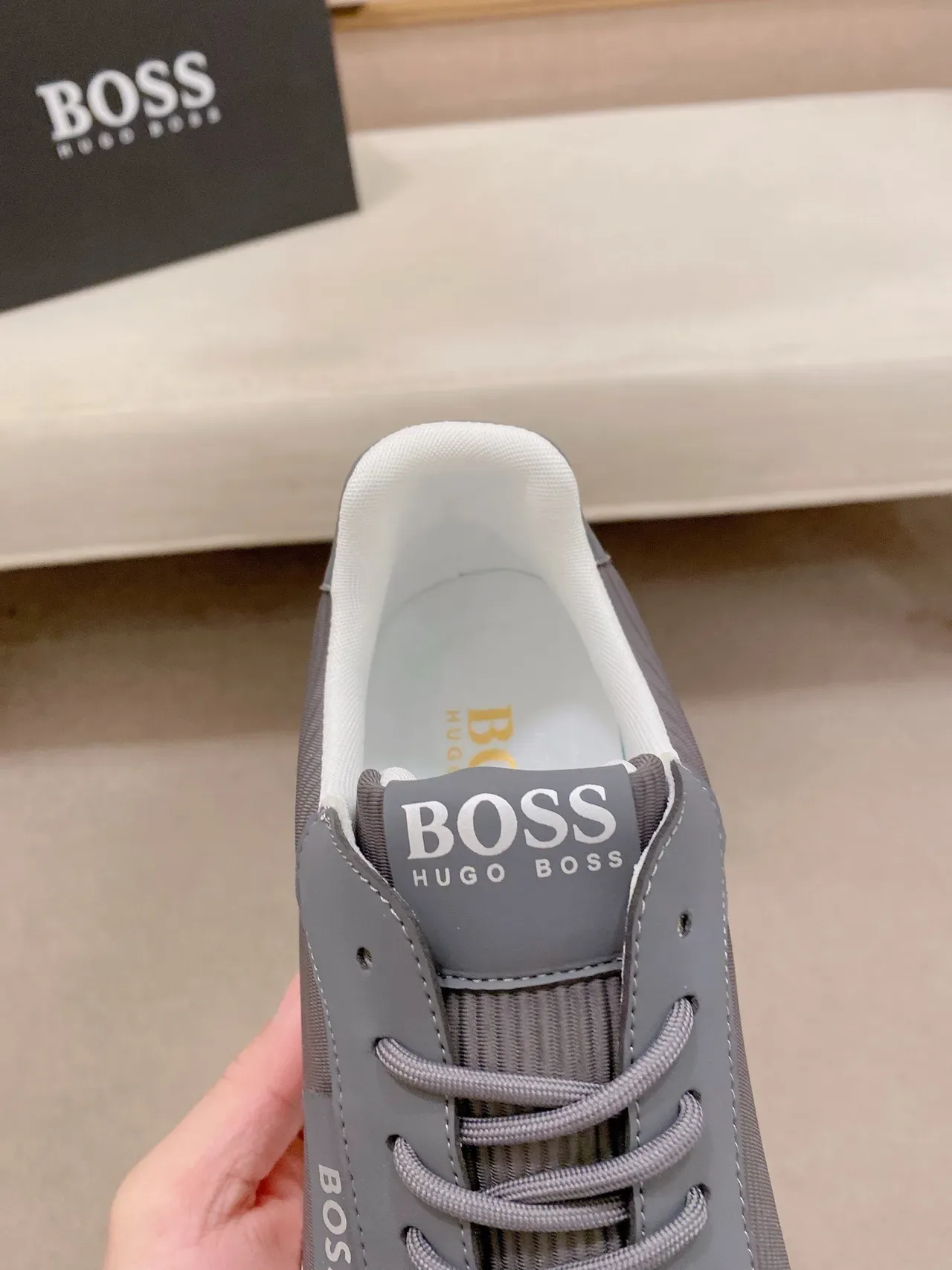 Hugo Boss Cinza Branco Parte Superior Têxtil Acanalada Coberturas Sintéticas Lisas Tênis 6