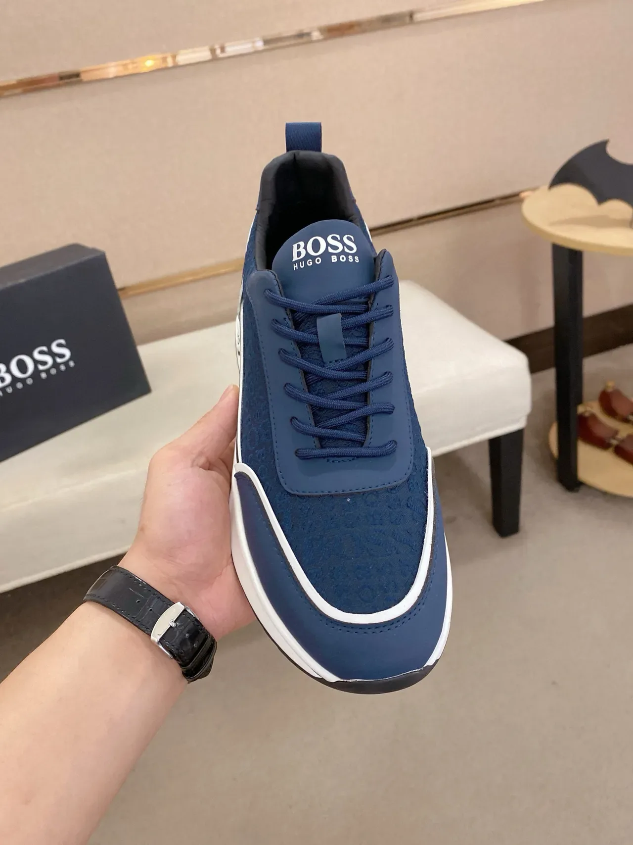 Hugo Boss Navy Blue White-Stripe Lifestyle Sneaker 2