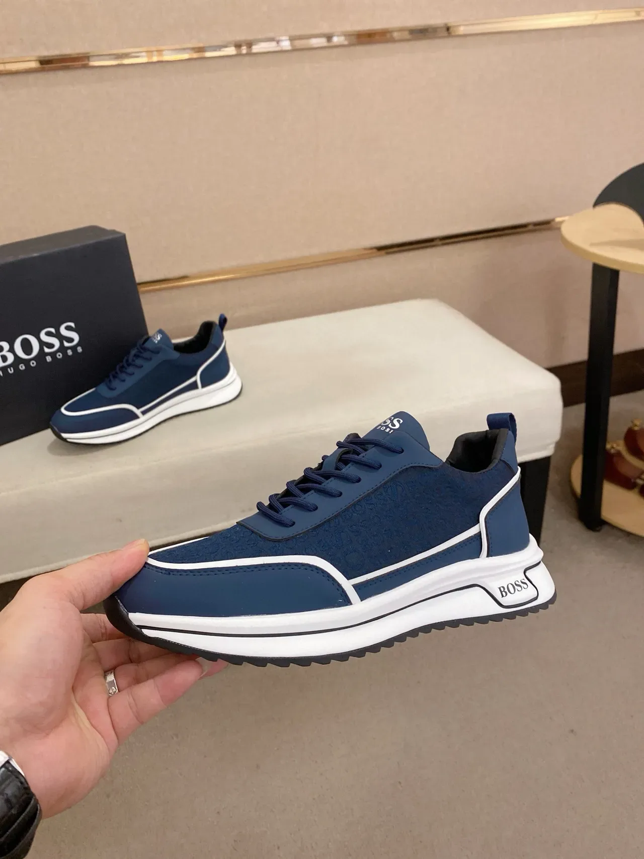 Hugo Boss Navy Blue White-Stripe Lifestyle Sneaker 3