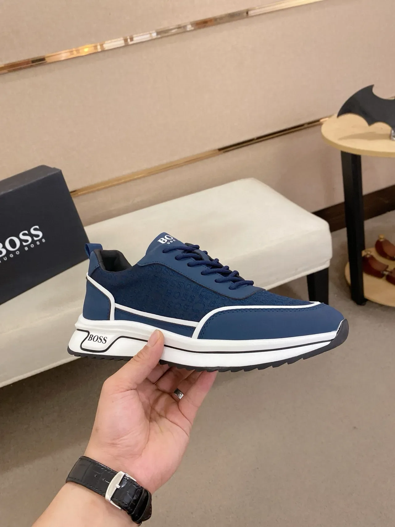 Hugo Boss Navy Blue White-Stripe Lifestyle Sneaker 4