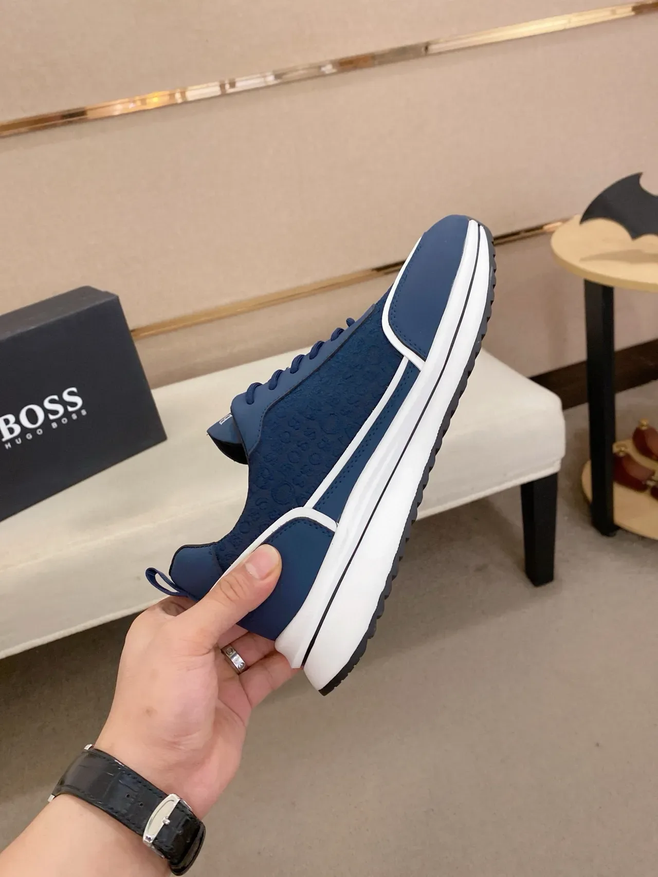 Hugo Boss Navy Blue White-Stripe Lifestyle Sneaker 5