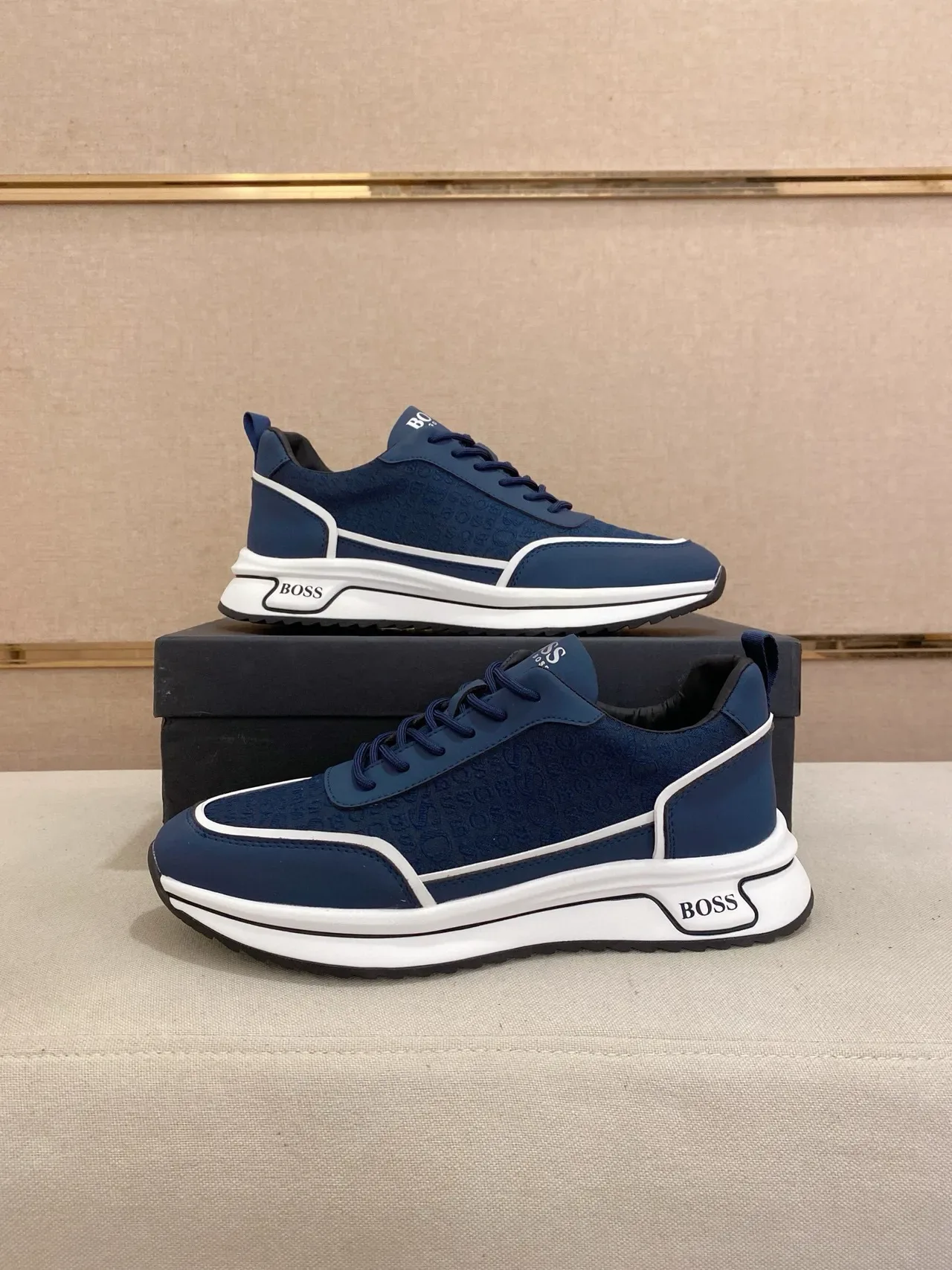 Hugo Boss Navy Blue White-Stripe Lifestyle Sneaker 7