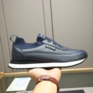 Hugo Boss Navy Pebbled Leather Laceless Slip-On Sneaker