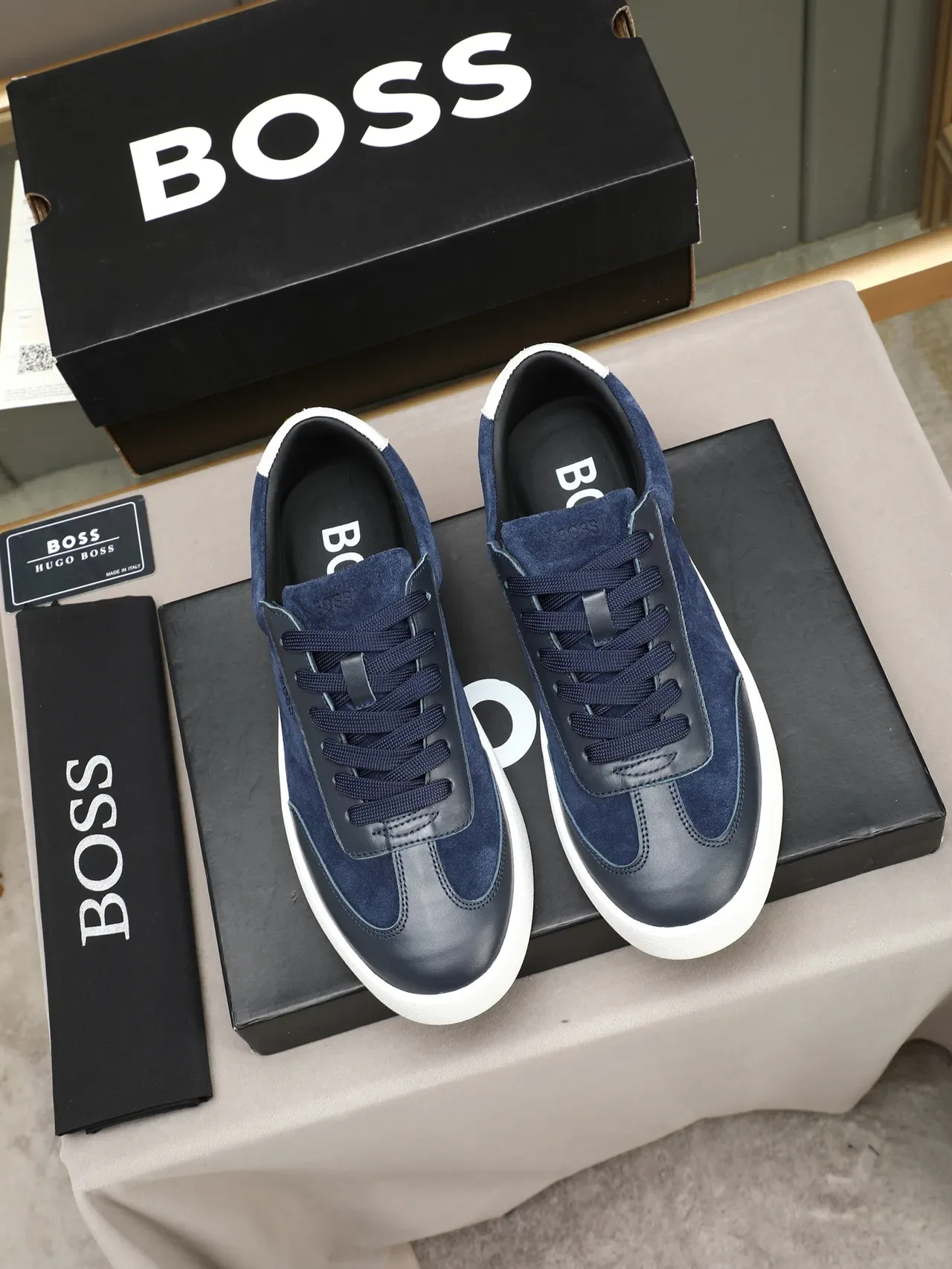 Hugo Boss Navy Suede and Leather Platform Lifestyle Sneaker 3