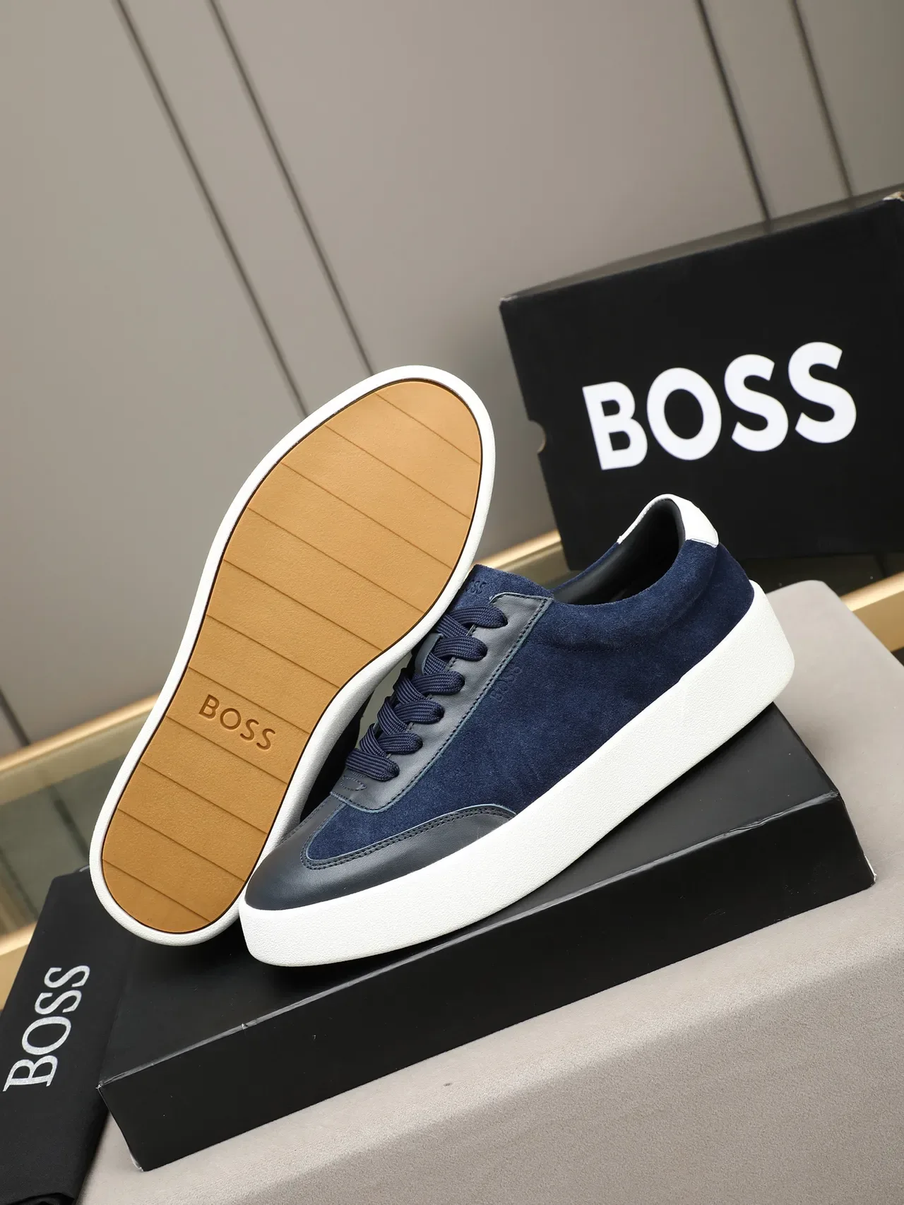 Hugo Boss Navy Suede and Leather Platform Lifestyle Sneaker 4