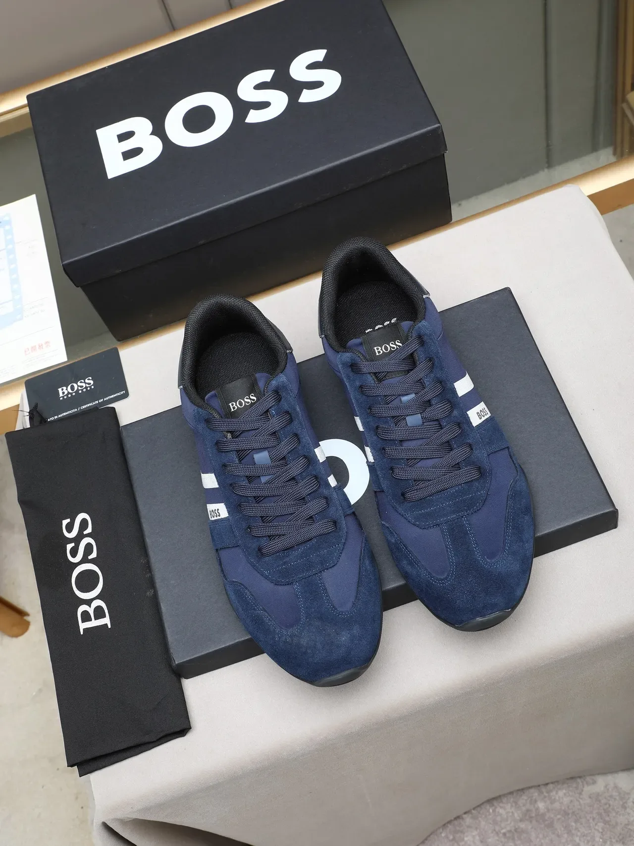 Hugo Boss Navy Suede and Textile Lifestyle Sneaker 2