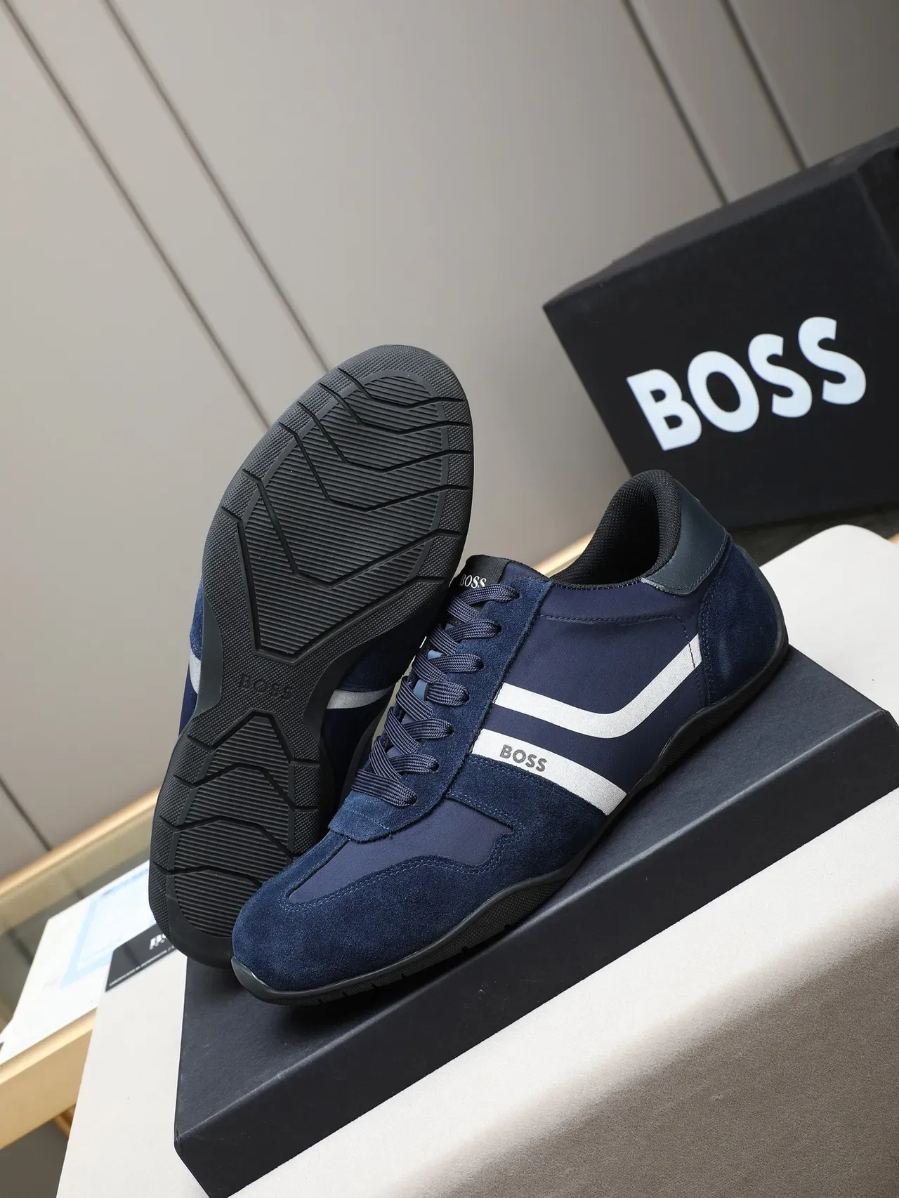 Hugo Boss Navy Suede and Textile Lifestyle Sneaker 4