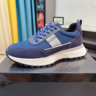 Hugo Boss Navy White Layered Mesh And Suede Upper Wide Platform Sole Lifestyle Sneakers
