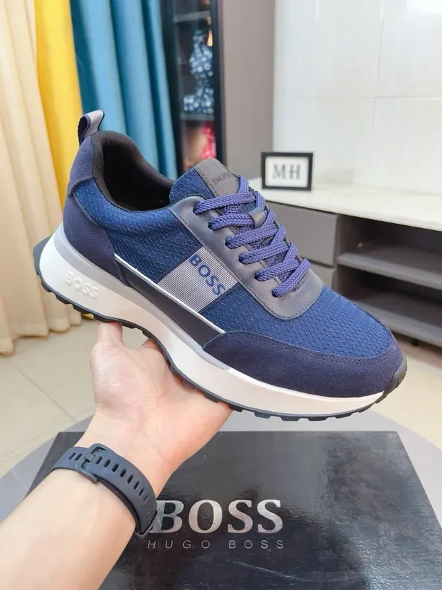 Hugo Boss Sneakers Lifestyle Avec Partie Supérieure En Maille Et Daim Bleu Marine Blanc Semelle De Plateforme Large 2