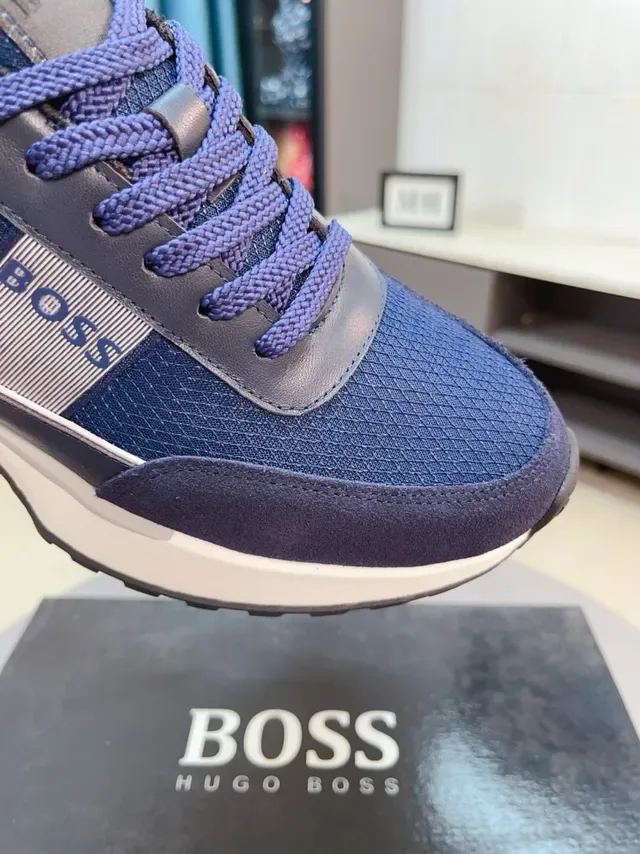 Hugo Boss Sneakers Lifestyle Avec Partie Supérieure En Maille Et Daim Bleu Marine Blanc Semelle De Plateforme Large 5