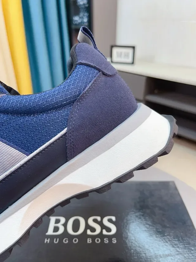 Hugo Boss Sneakers Lifestyle Avec Partie Supérieure En Maille Et Daim Bleu Marine Blanc Semelle De Plateforme Large 6