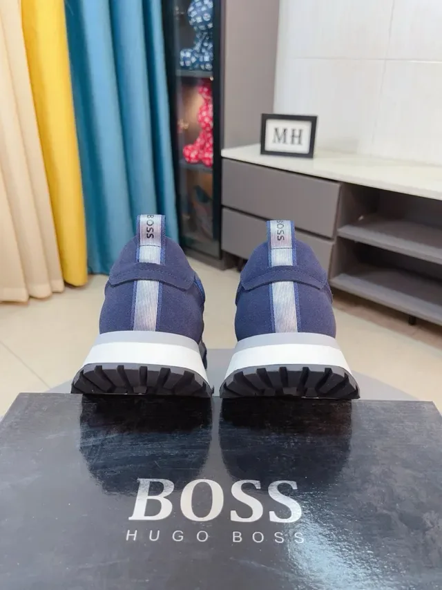 Hugo Boss Sneakers Lifestyle Avec Partie Supérieure En Maille Et Daim Bleu Marine Blanc Semelle De Plateforme Large 8