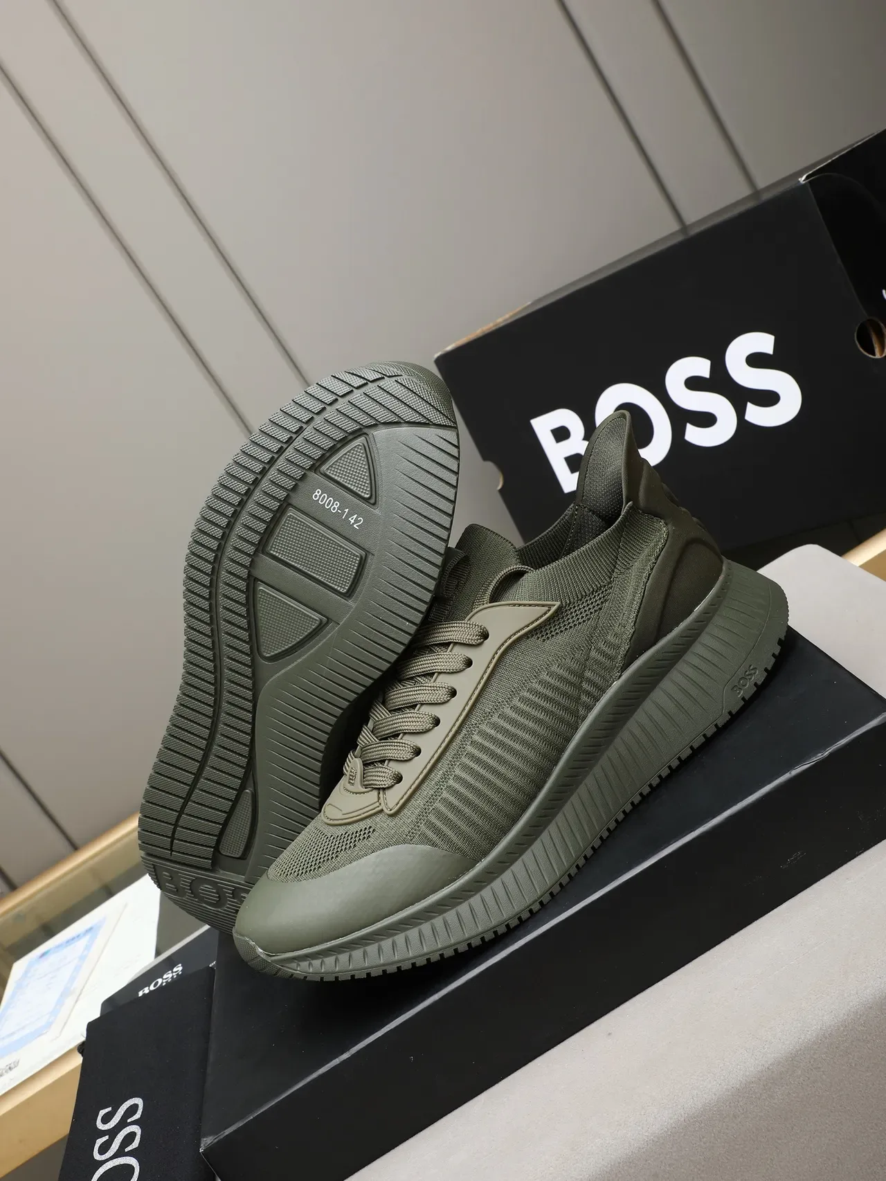 Hugo Boss Olive Knit Lifestyle Sneaker 4