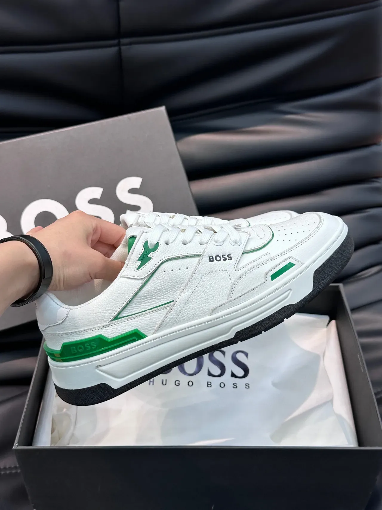 Hugo Boss tênis lifestyle branco e verde acento 5