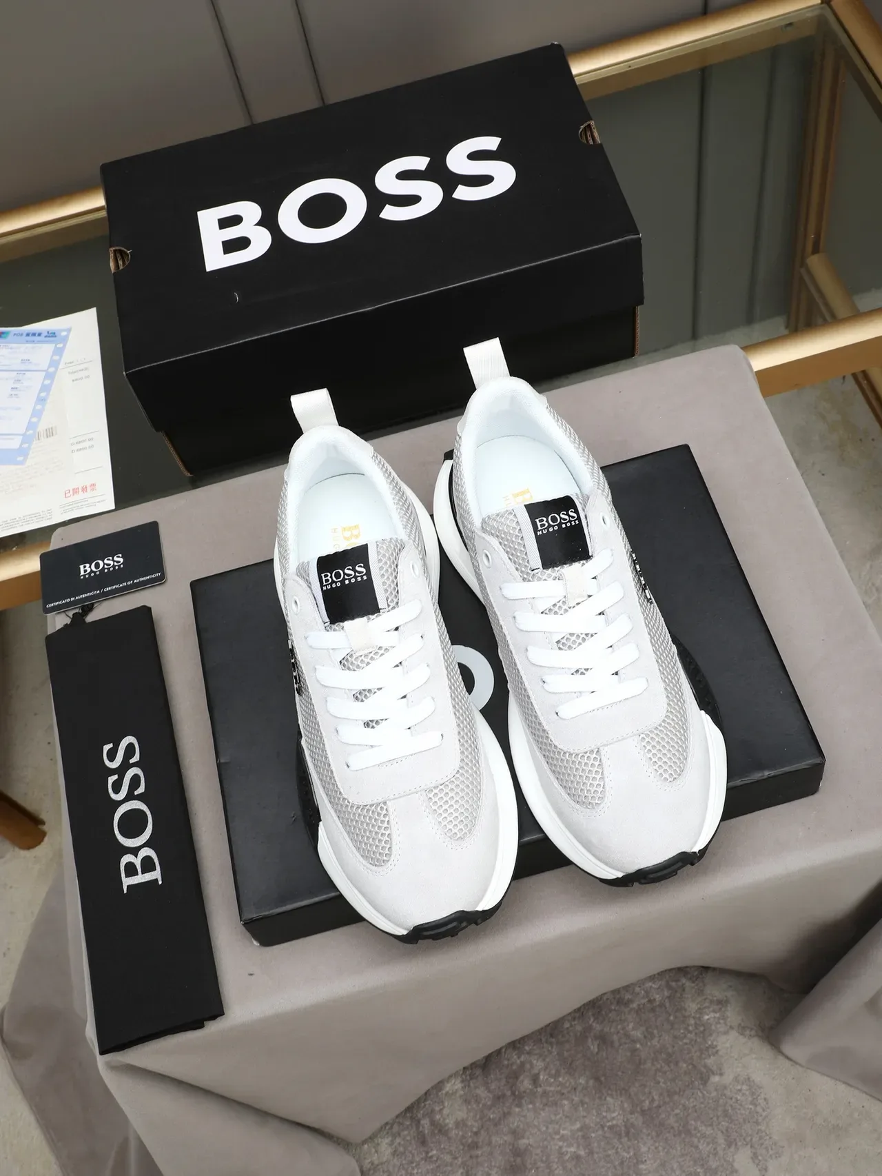 Hugo Boss White Black Mesh And Suede Upper Sculpted Midsole Sneakers 3