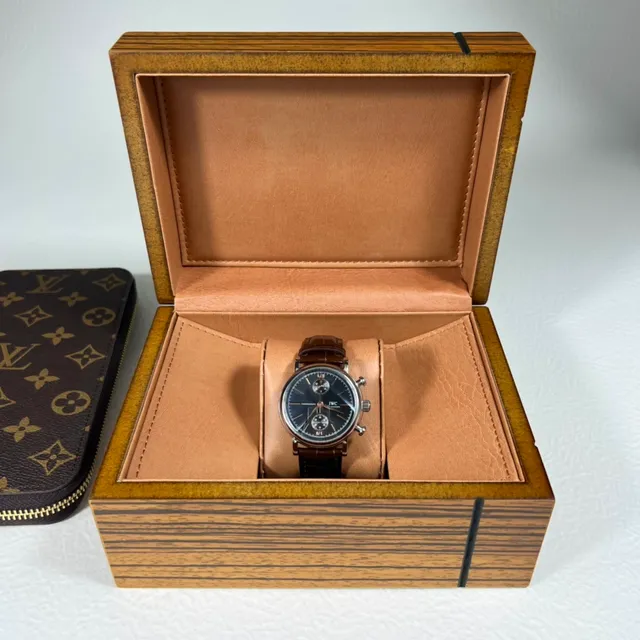 IWC Portugieser Chronograph Dark Dial Brown Alligator Strap Mechanical Watch 3