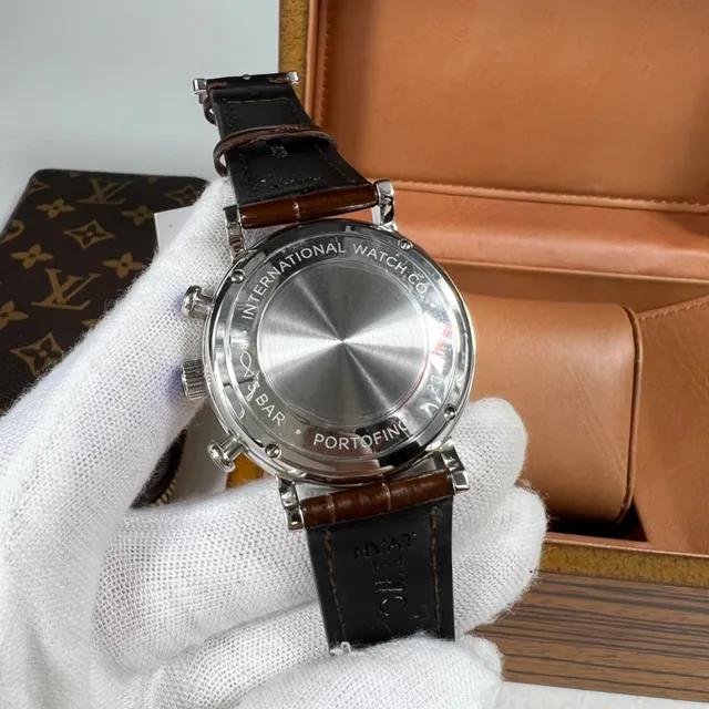 IWC Portugieser Chronograph Dark Dial Brown Alligator Strap Mechanical Watch 5