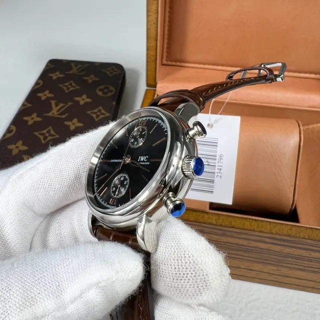 IWC Portugieser Chronograph Dark Dial Brown Alligator Strap Mechanical Watch 6
