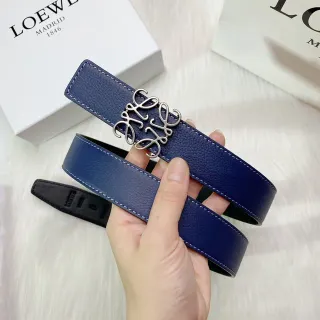 Loewe Anagram Cinturón Navy Blanco Texturizado Reversible de Cuero