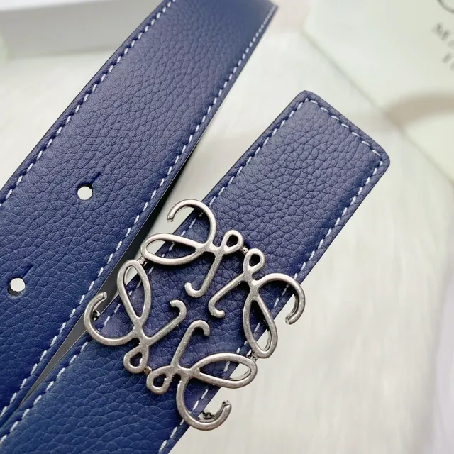 Loewe Anagram حزام أزرق بحري أبيض جلد مموج قابل للعكس 2