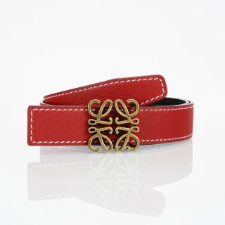 Loewe Anagram Belt Red Gold Pebbled White Contrast Stitching Leather Belt
