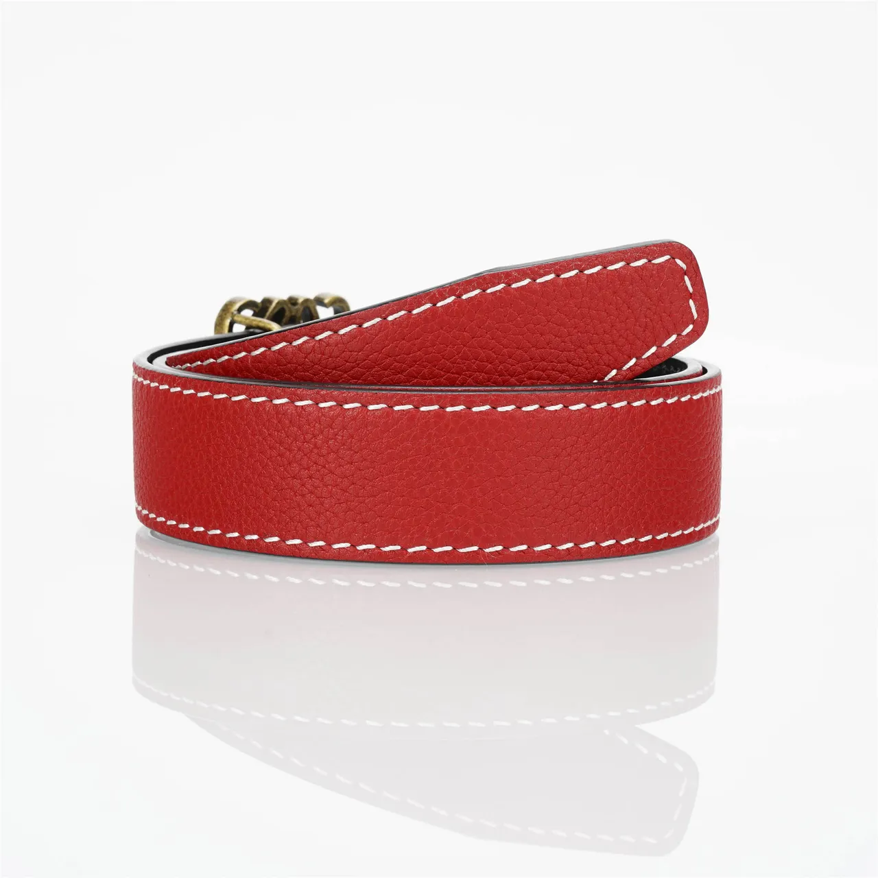 Loewe Anagram Belt Red Gold Pebbled White Contrast Stitching Leather Belt 3